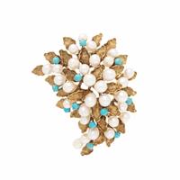 CULTURED PEARL AND TURQUOISE BROOCH