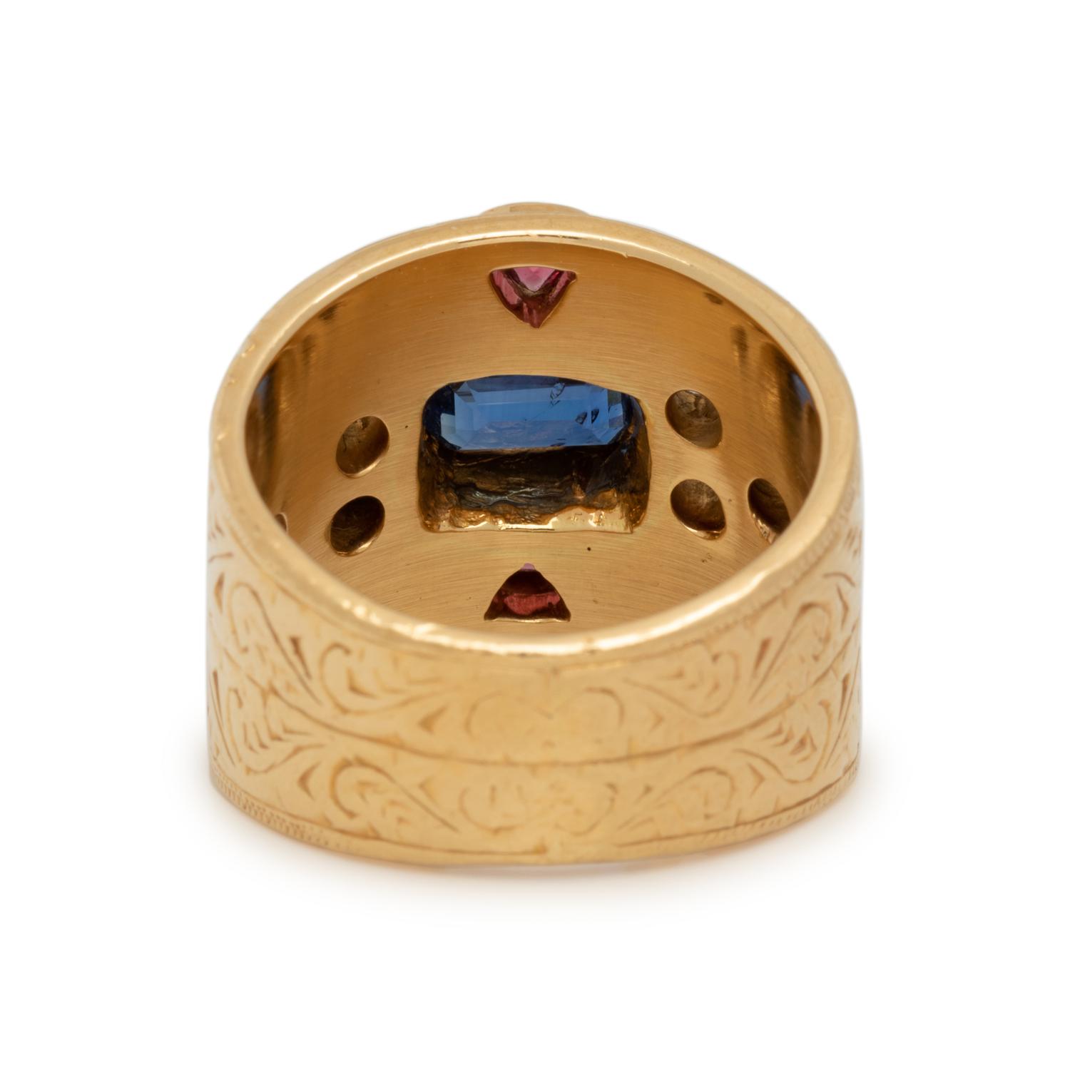 PAULA CREVOSHAY, YELLOW GOLD AND MULTIGEM RING