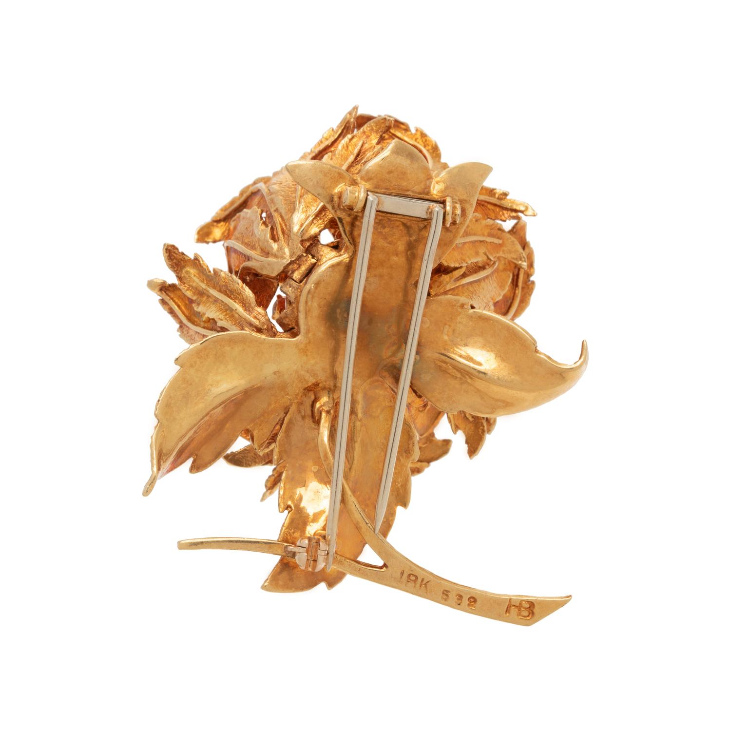 HAMMERMAN BROTHERS, YELLOW GOLD AND DIAMOND FLOWER BROOCH