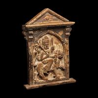 A Tibetan/Nepalese Carved Wood Shrine Panel
