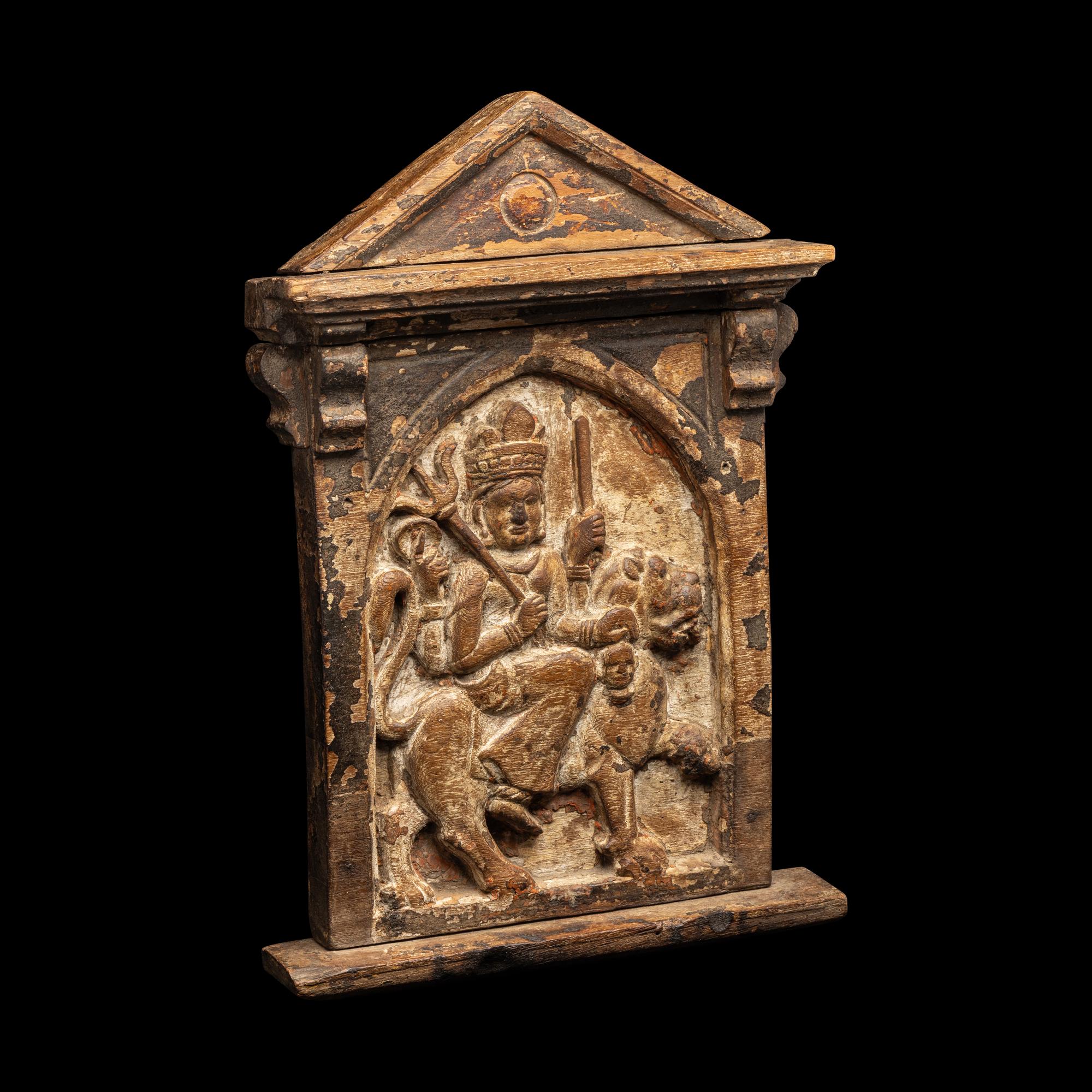 A Tibetan/Nepalese Carved Wood Shrine Panel
