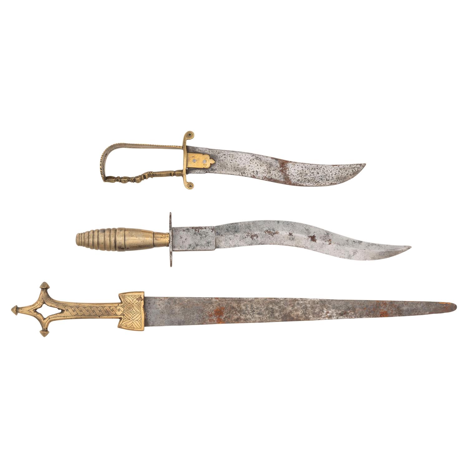 Lot of 3 Brass Handled Daggers Including: Bichuwa and Telek Arm Dagger