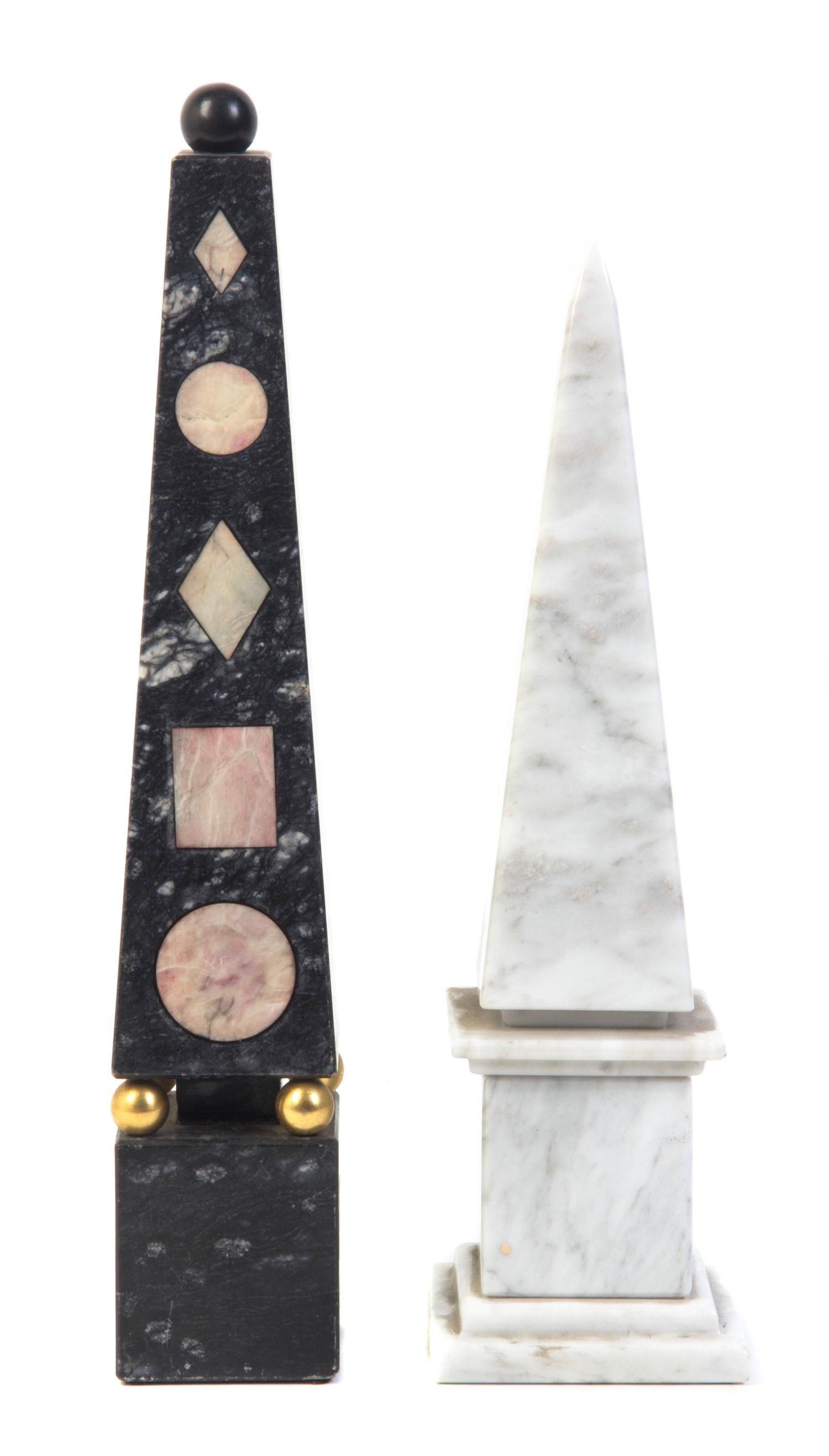 Two Marble Obelisks, Height of tallest 17 inches.