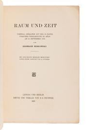 MINKOWSKI, Hermann (1864-1909). Raum und Zeit . Offprint from: Jahresbericht der Deutschen Mathematiker-Vereinigung . Volume 18. Leipzig and Berlin: B.G. Teubner, 1909.