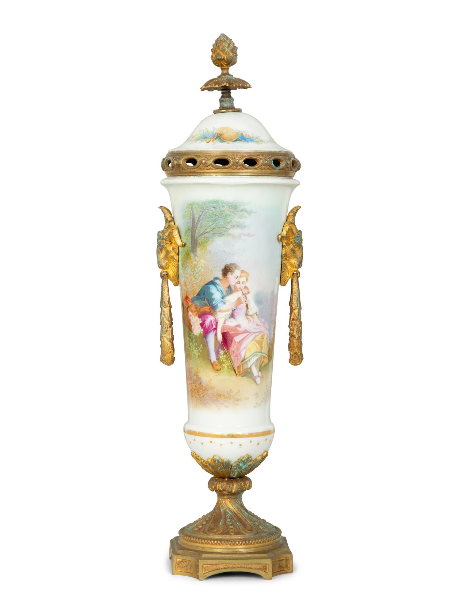 A Gilt Bronze Mounted Sèvres Style Porcelain Urn