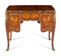 A Louis XV Style Gilt Bronze Mounted Marquetry Desk