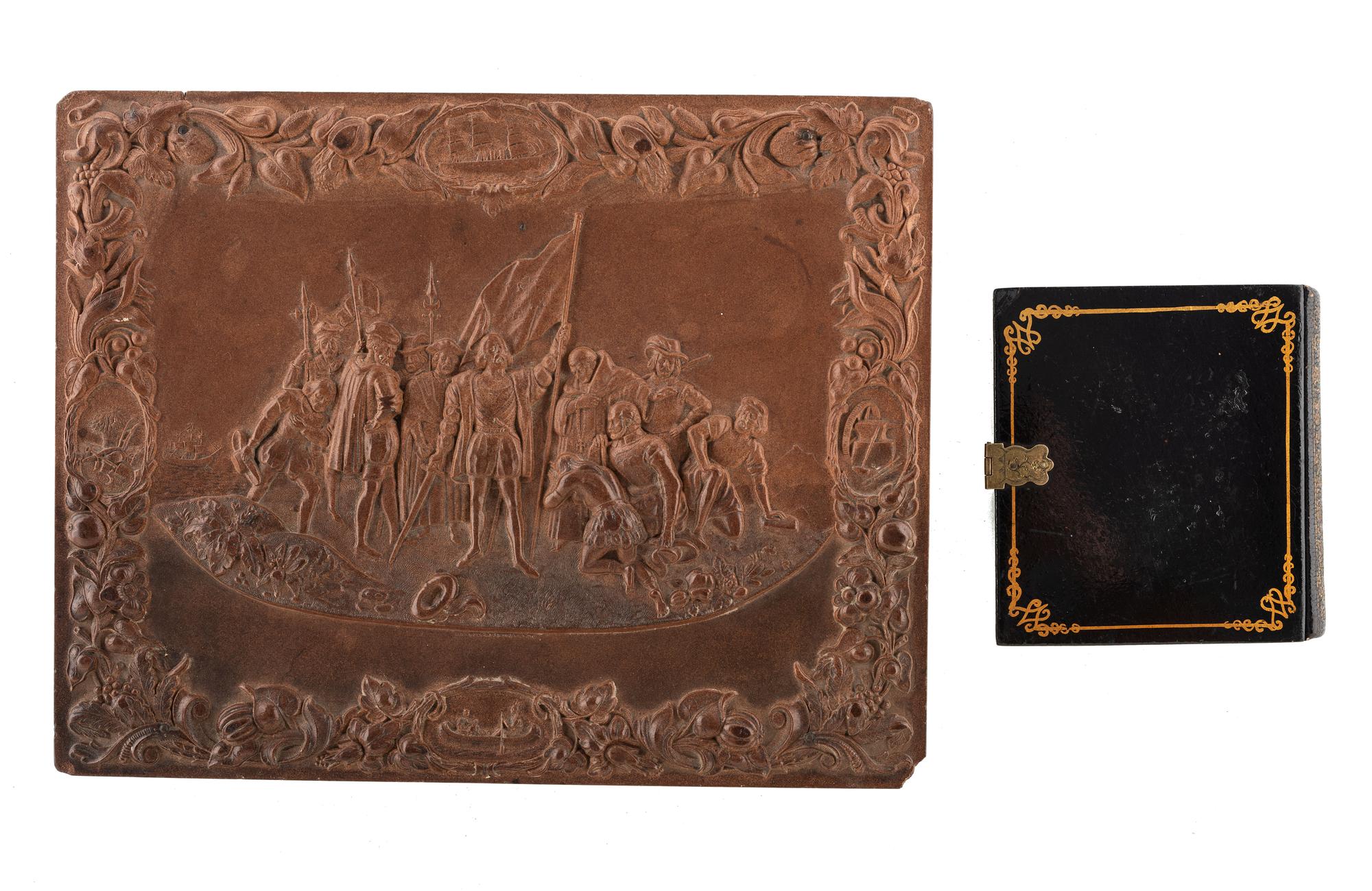 [EARLY PHOTOGRAPHY - PORTRAITURE]. A pair of daguerreotypes featuring a father holding his daughter on his lap, with hand painted and other cases, including: