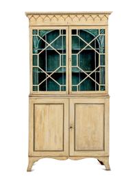 A Late George III Ivory-Painted Vitrine-on-Cabinet