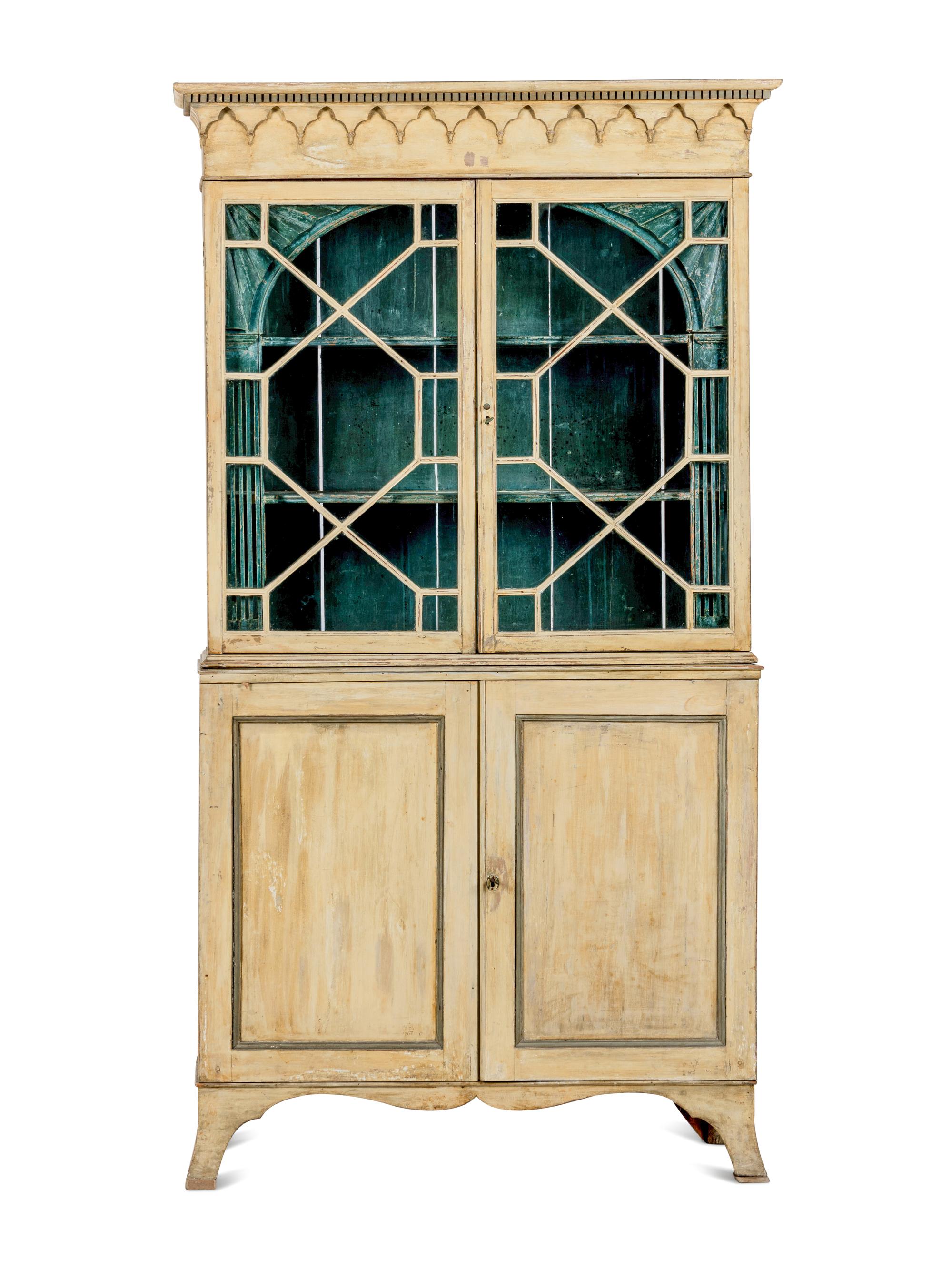 A Late George III Ivory-Painted Vitrine-on-Cabinet
