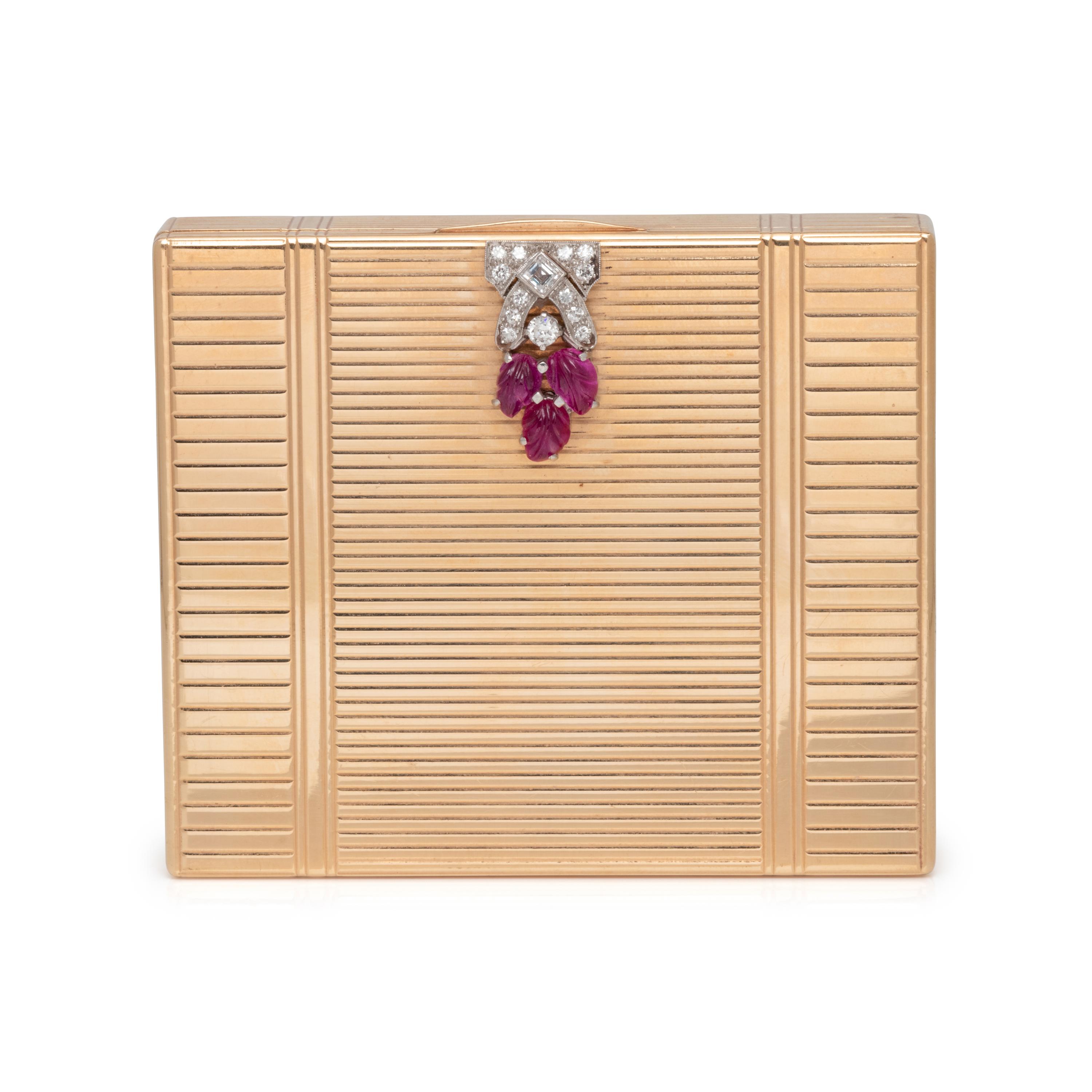 RETRO, YELLOW GOLD, RUBY AND DIAMOND COMPACT
