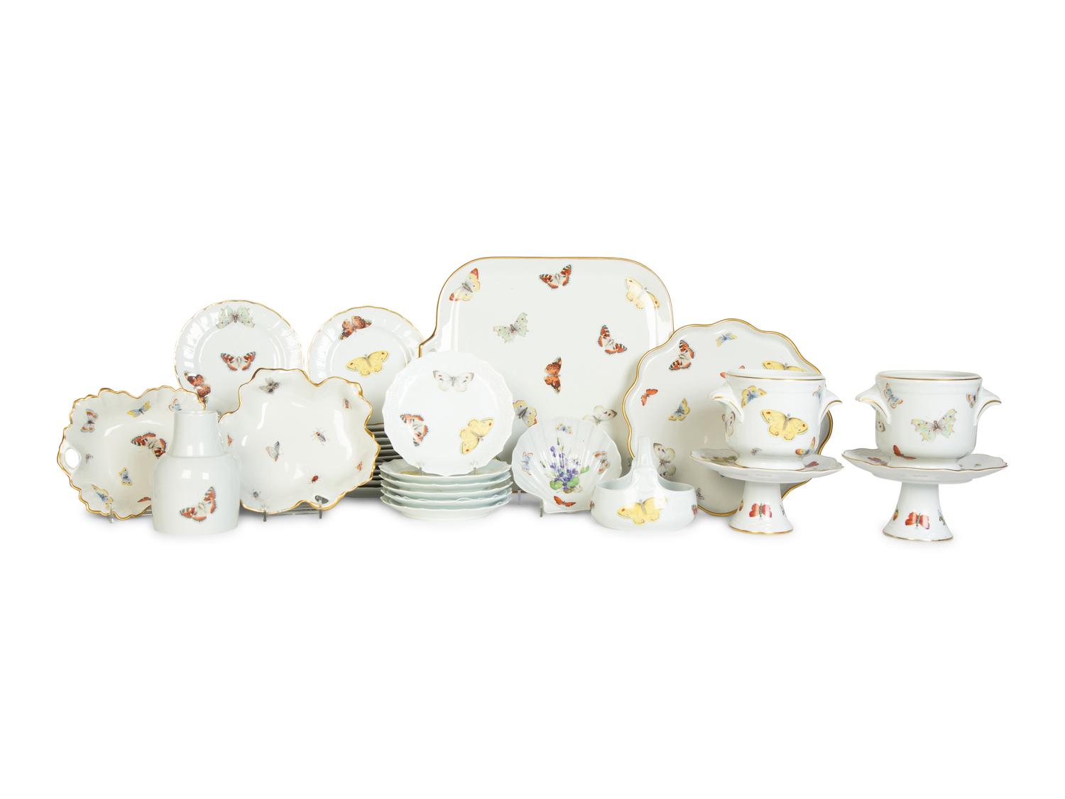 A Limoges Porcelain Butterfly-Painted Dessert Service — 20th Century