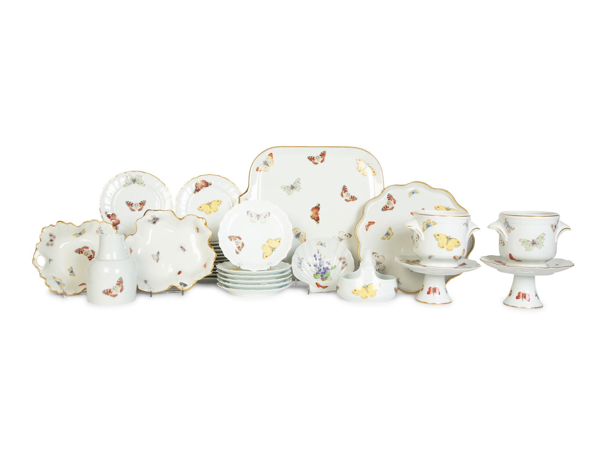 A Limoges Porcelain Butterfly-Painted Dessert Service — 20th Century