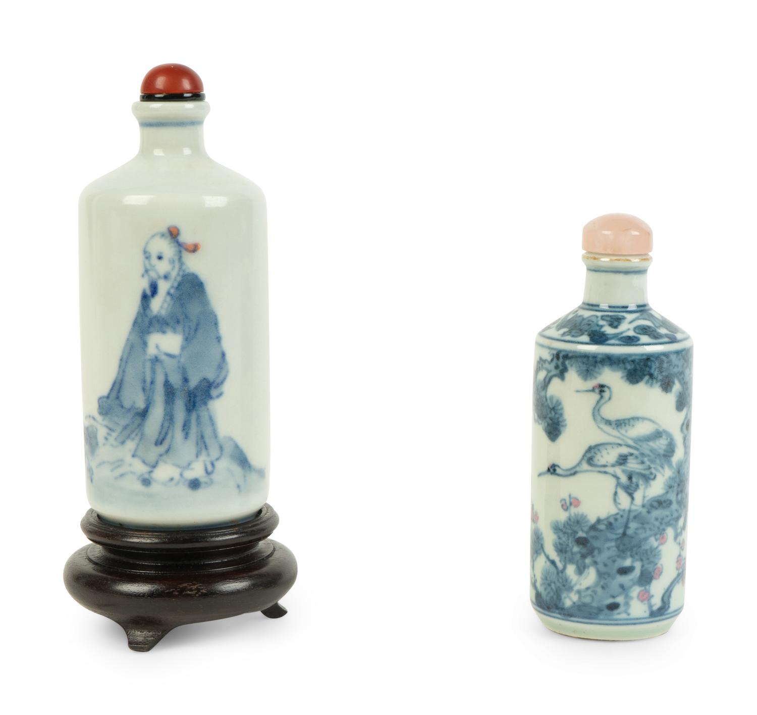 Two Blue and White Porcelain Snuff Bottles — 19TH/20TH CENTURY