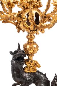 A Pair of French Japonesque Gilt and Patinated Bronze Thirteen-Light Candelabra