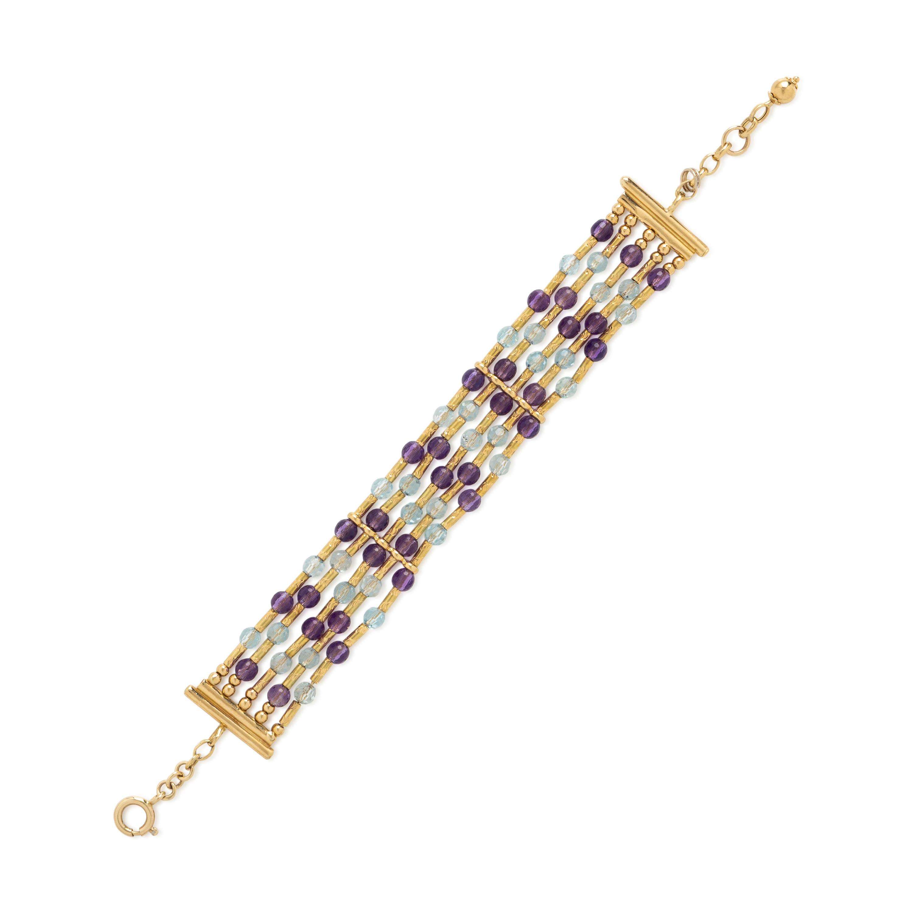 Amethyst, Blue Topaz, and Yellow Gold Bracelet
