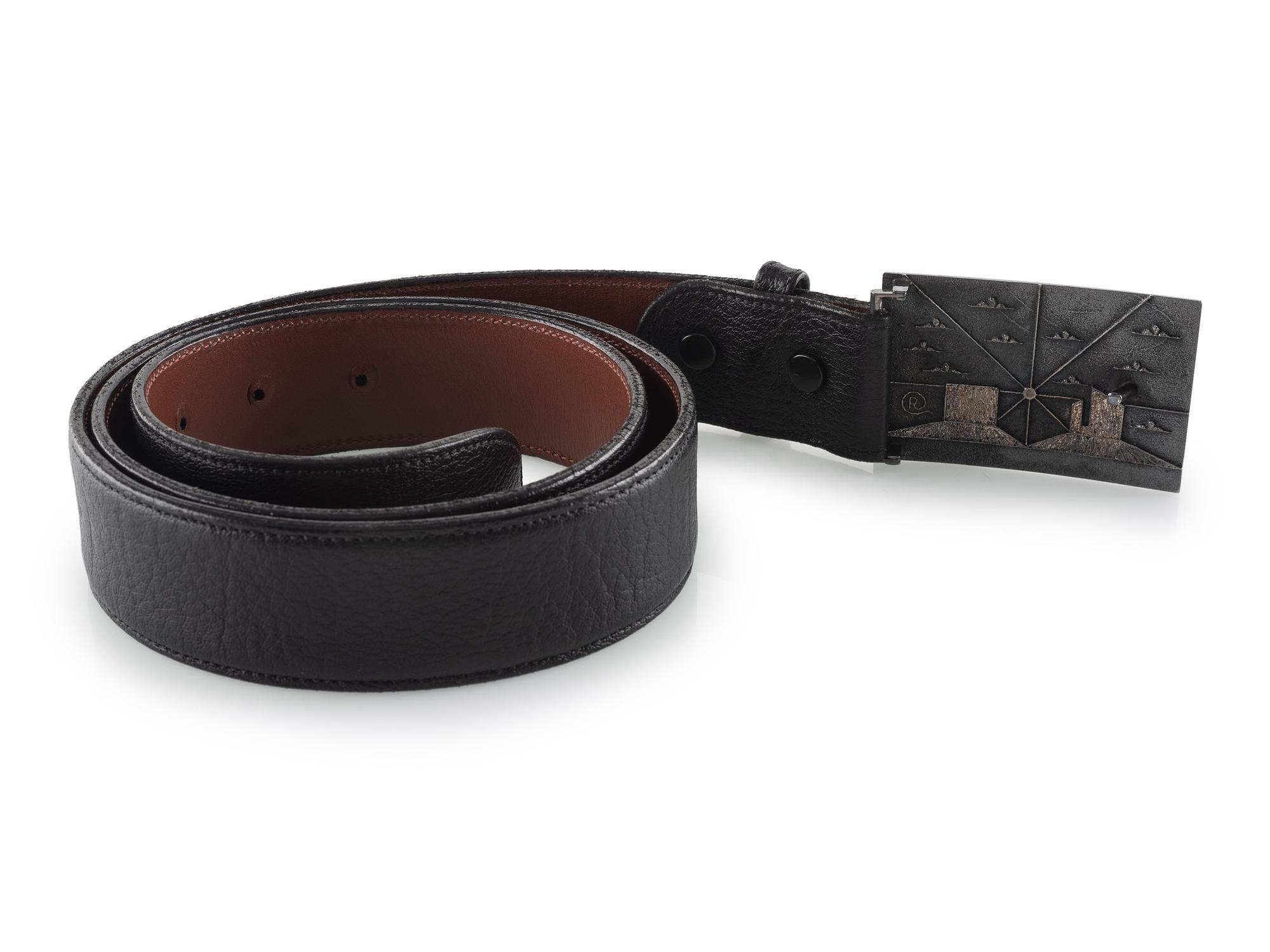 Tufa Cast Silver Belt Buckle, with Mosaic Inlay