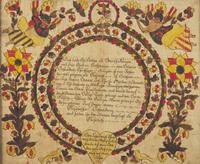 A Fraktur Birth and Baptism Record, Attributed to The Blowsy Angel Artist, Northampton County, Pennsylvania