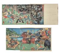 Utagawa Yoshitora (Japanese, 1836-1880) and Utagawa Yoshikazu (Japanese, active 1853-1870), Two Woodblock Triptychs