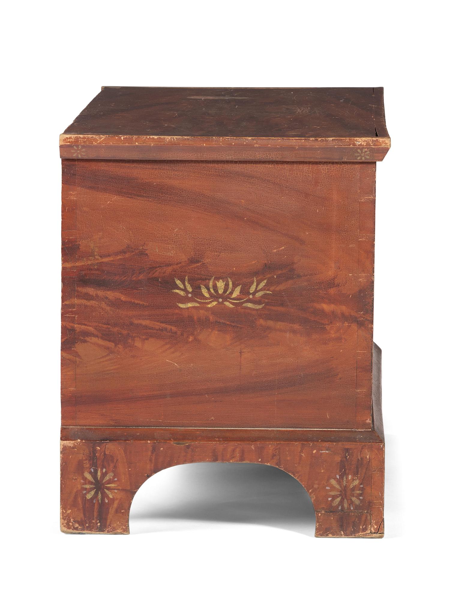 A Country Classical Grain Painted and Stencil Decorated Poplar Blanket Chest