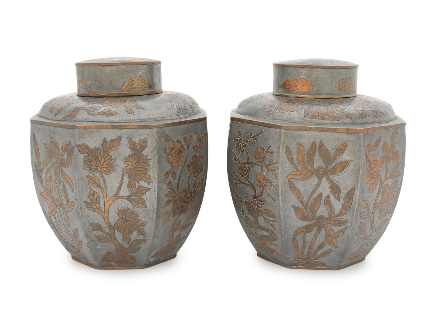 A Pair of Chinese Pewter Tea Caddies