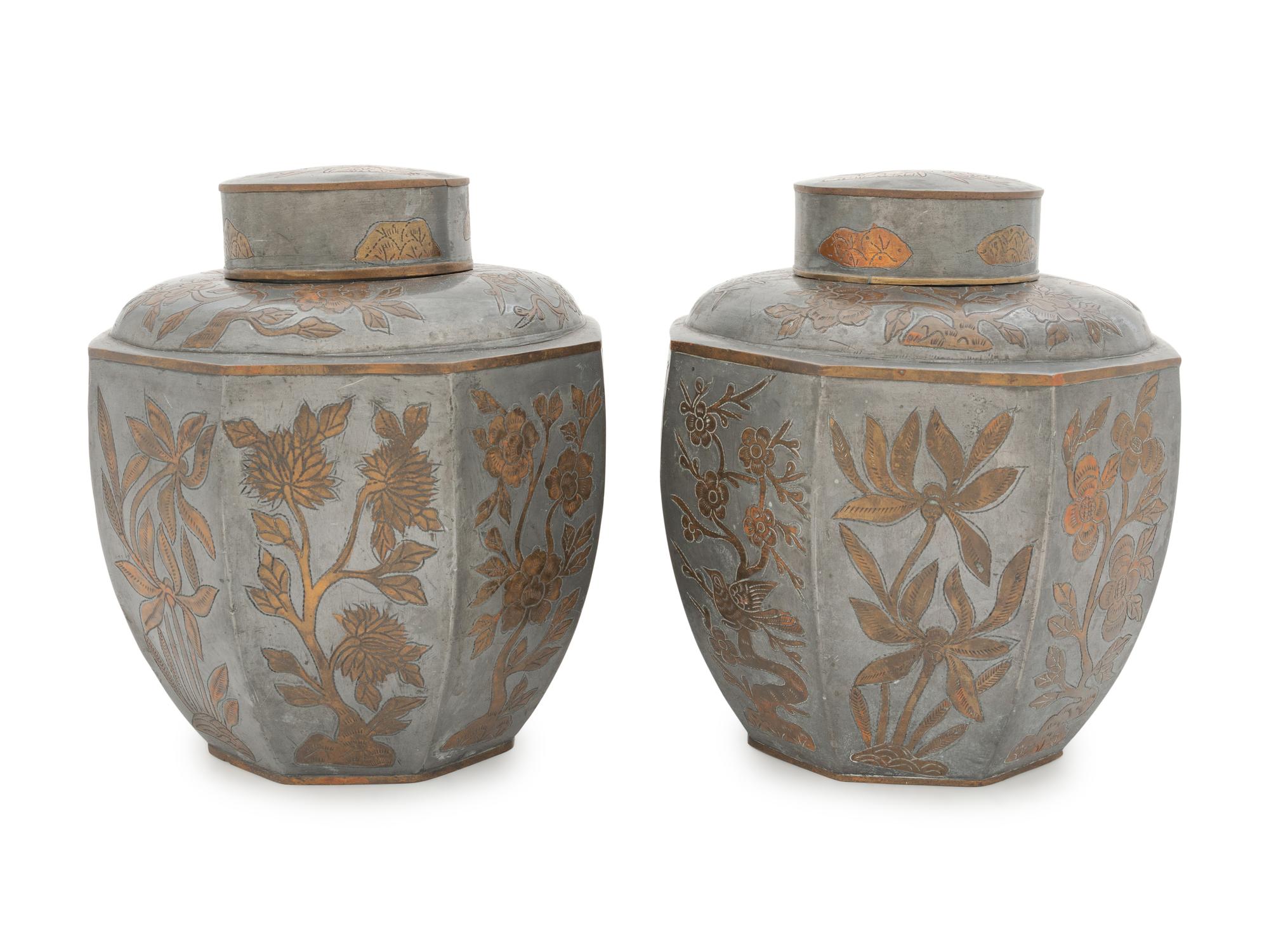 A Pair of Chinese Pewter Tea Caddies