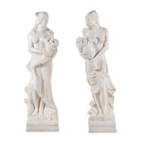 A Pair of Carved Marble 'Four Seasons' Figures