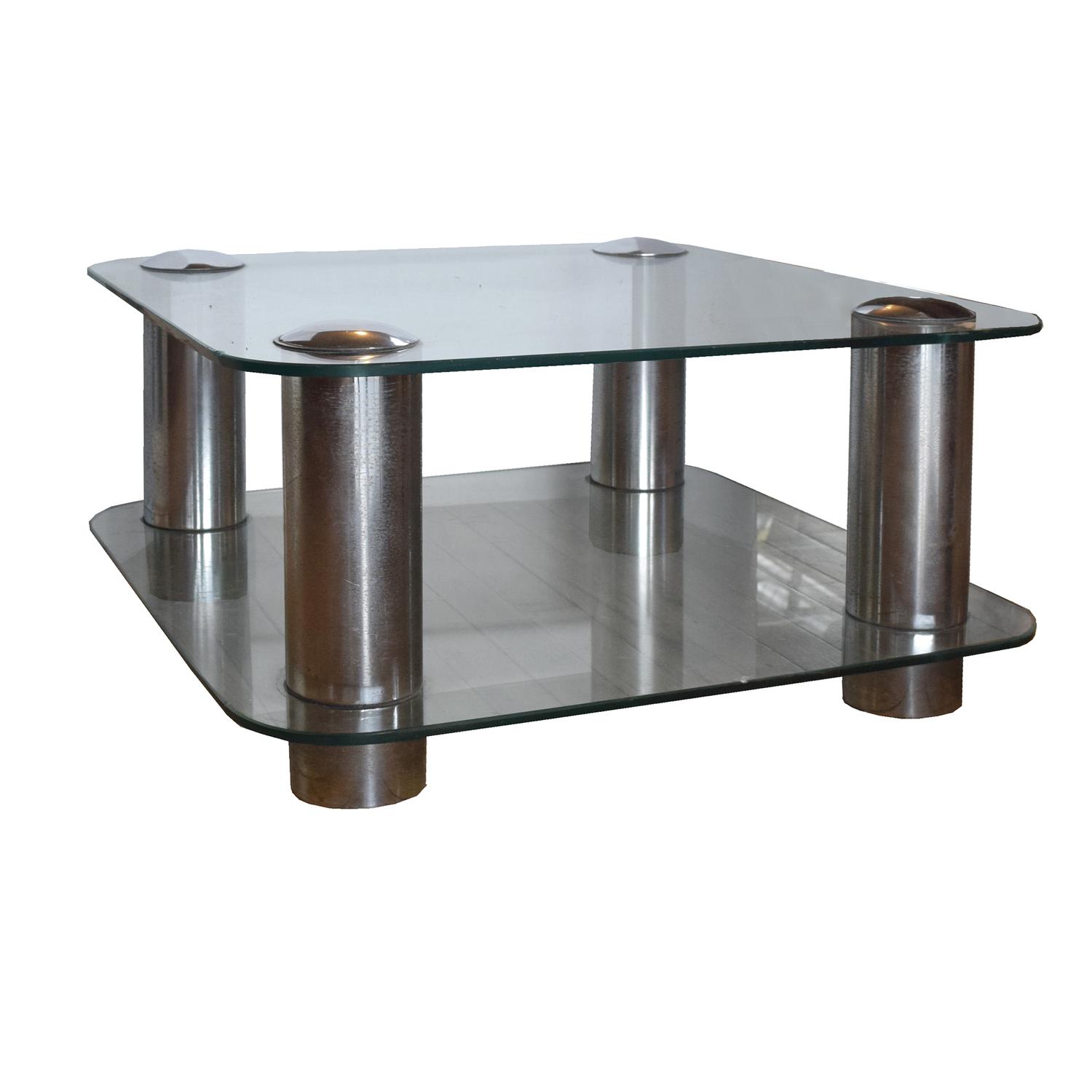 A Mid Century Modern Chrome and Glass Coffee Table 27.5" W x 27.5" D x 13.5" H — United States, Mid-20th Century