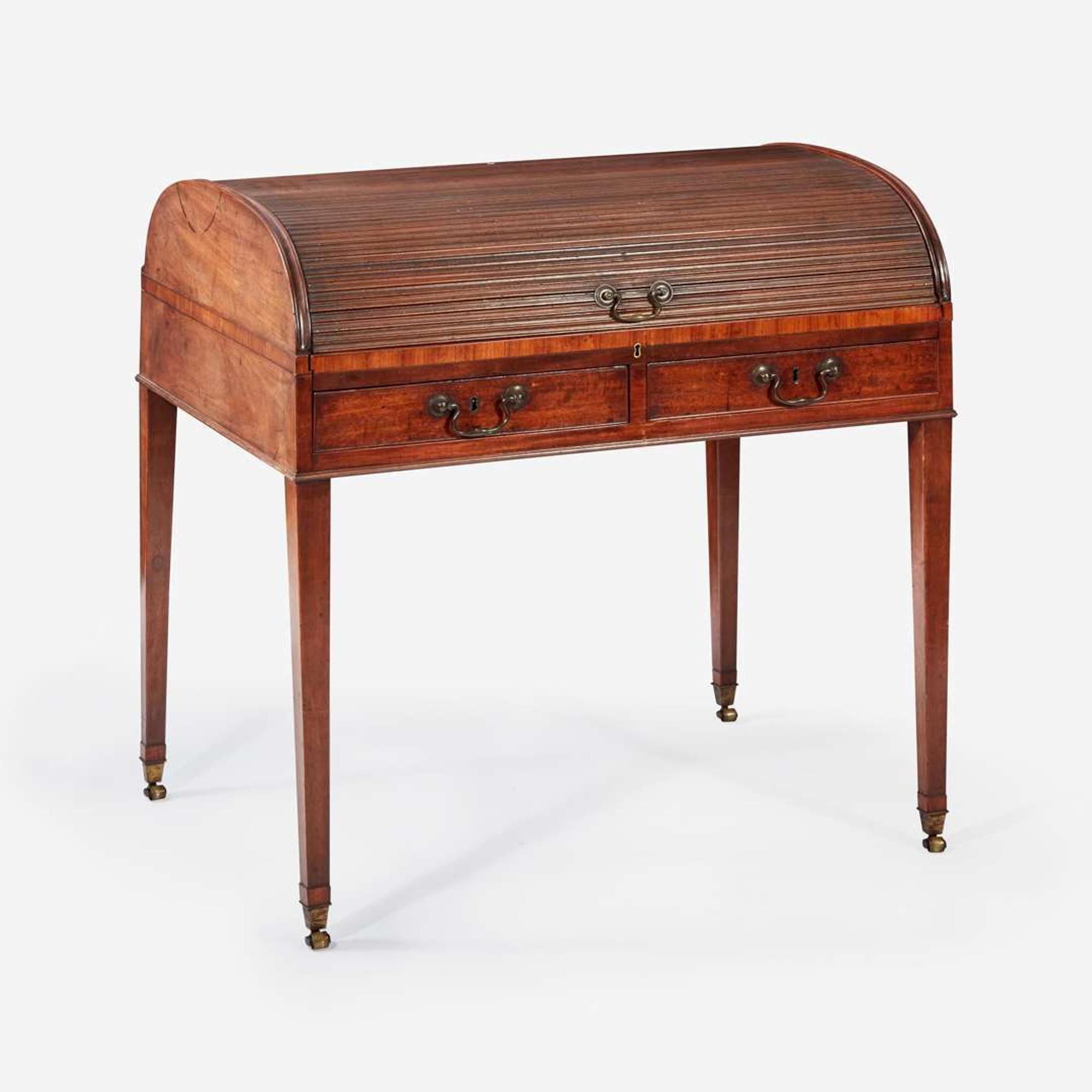 A George III Brass-Mounted Mahogany Roll-Top Desk