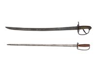 [MILITARIA]. 2 swords, incl. early 19th century iron-hilted short sword.