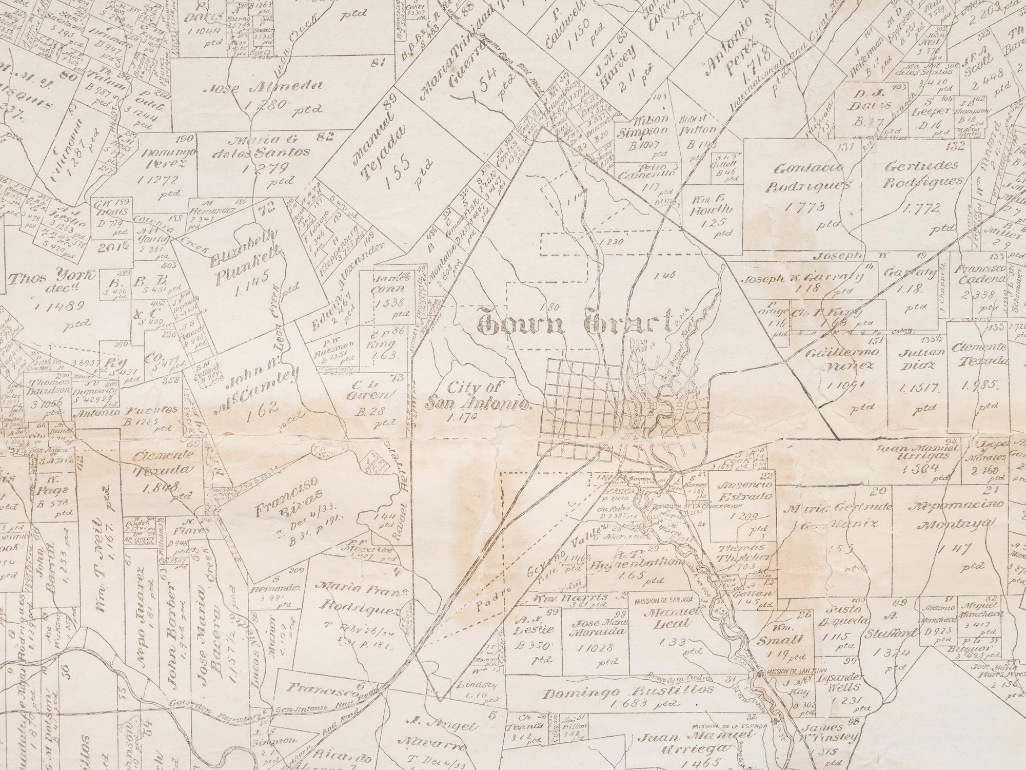 [TEXAS]. Map of Bexar County, Texas . San Antonio and Austin: Samuel Maverick & John H. Traynham, 1889.