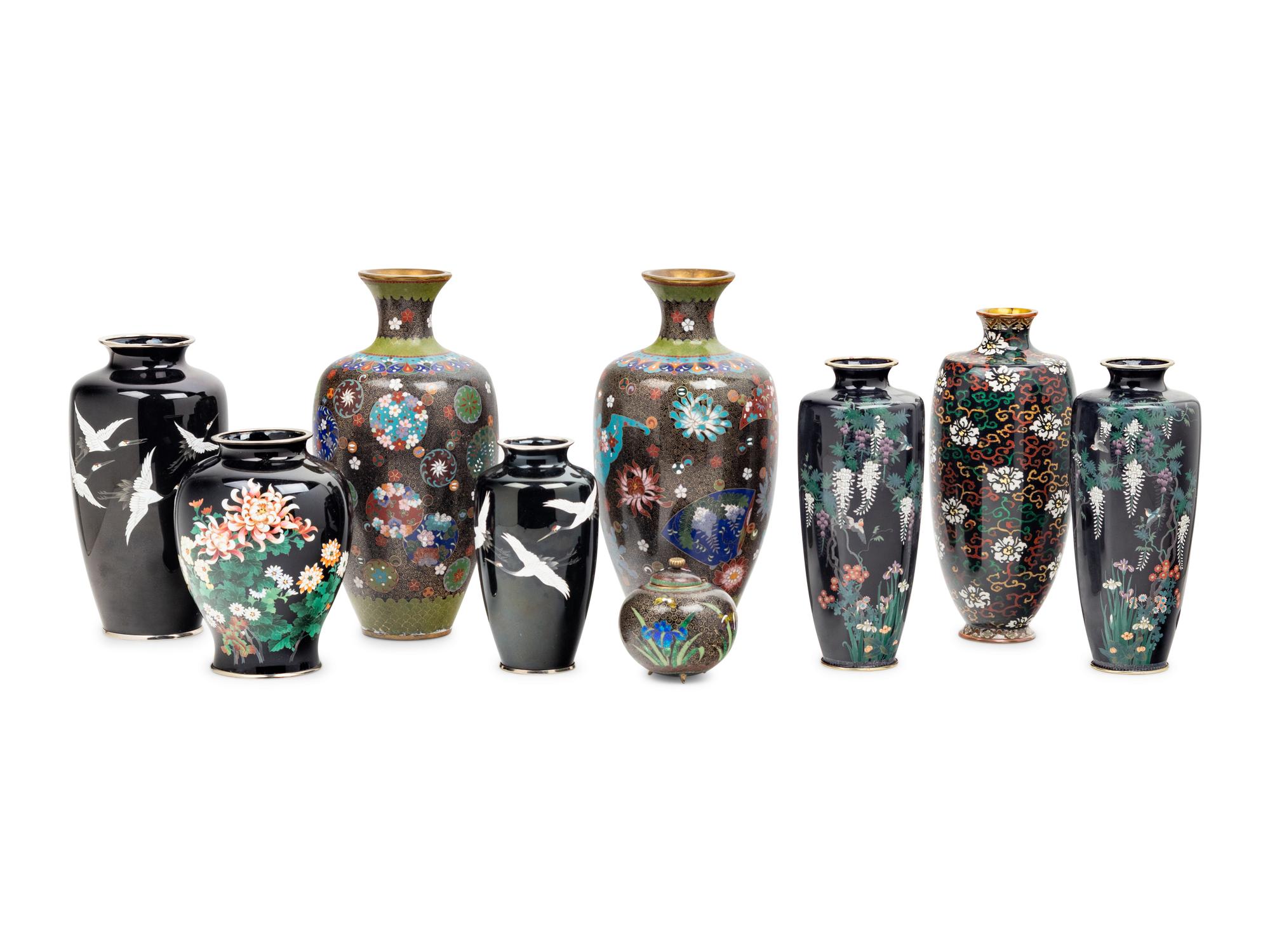 Nine Japanese Black Ground Ginbari Articles