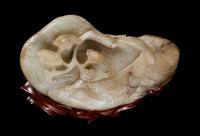 A Carved Black and White Jade Figure of a Duck Length 6 inches.