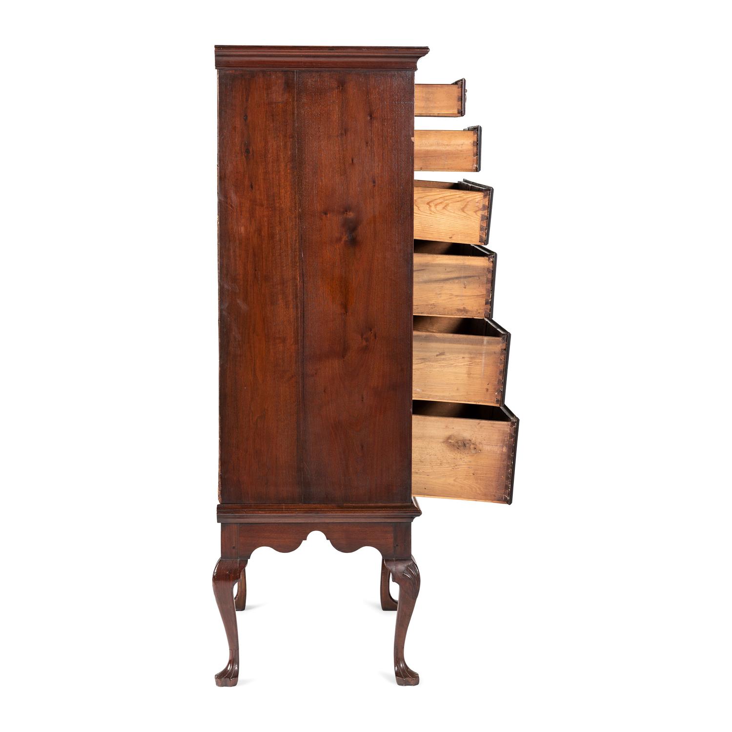 A Chippendale Walnut Shell Carved Flat-Top Chest on Stand
