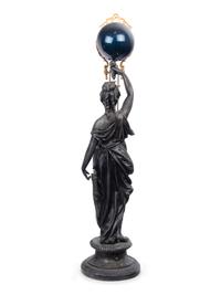 A Continental Cast Metal and Enameled Figural Pendulum Clock