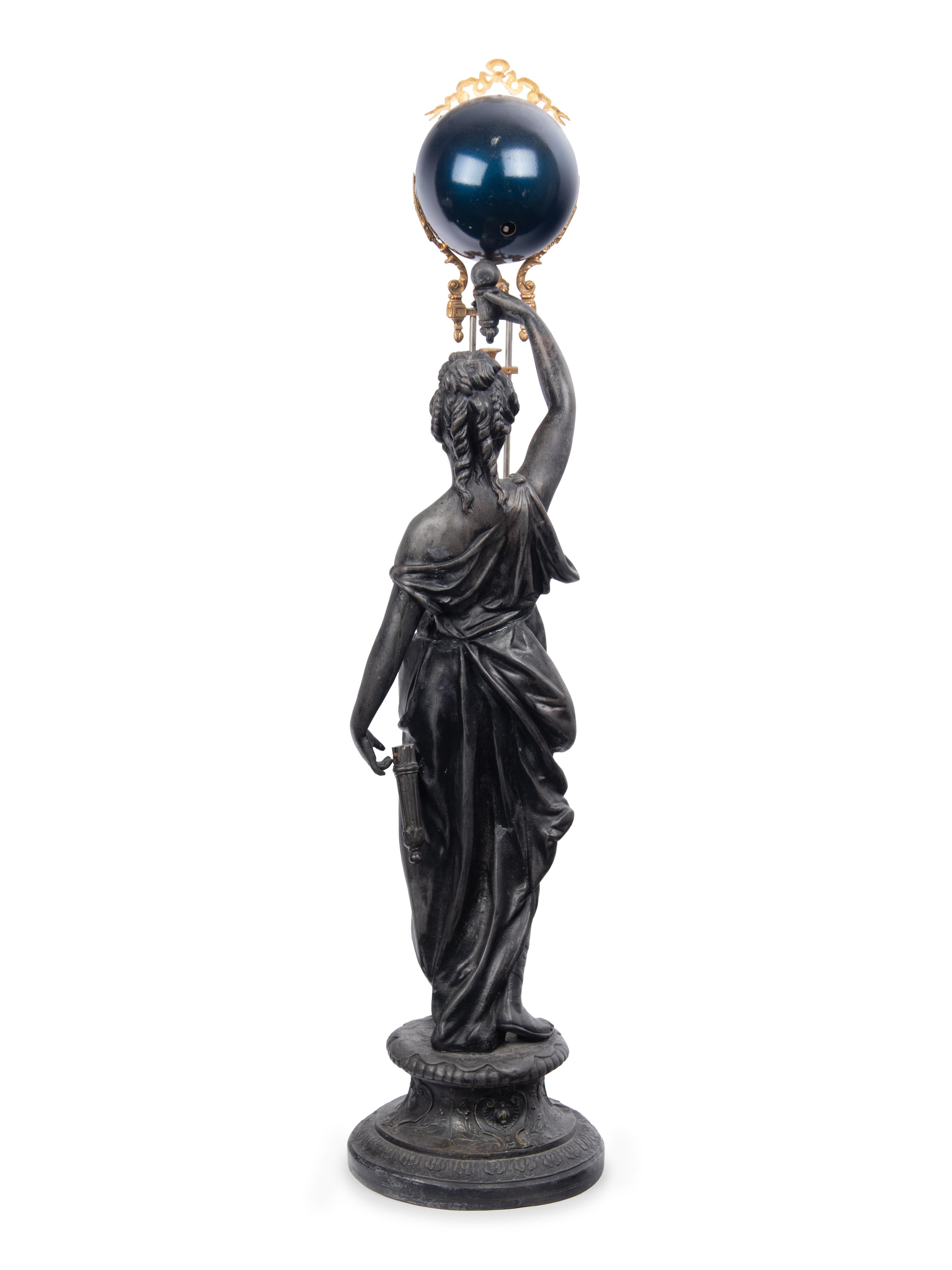 A Continental Cast Metal and Enameled Figural Pendulum Clock