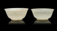 A Matched Pair of Chinese Pale Celadon Jade Bowls