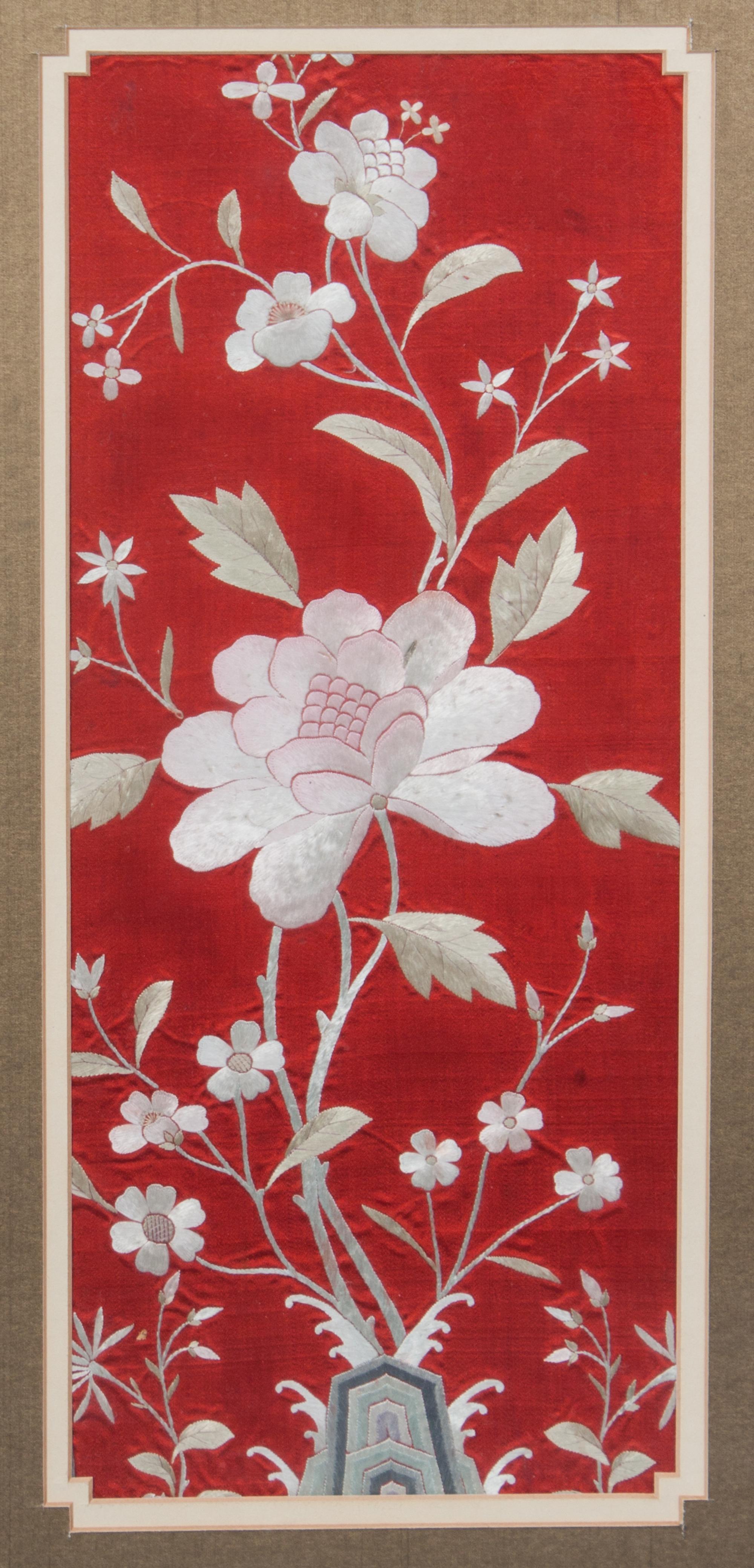 A Group of Chinese Embroidered Panels Height of largest 17 1/2 x width 7 1/2 inches. — 20TH CENTURY
