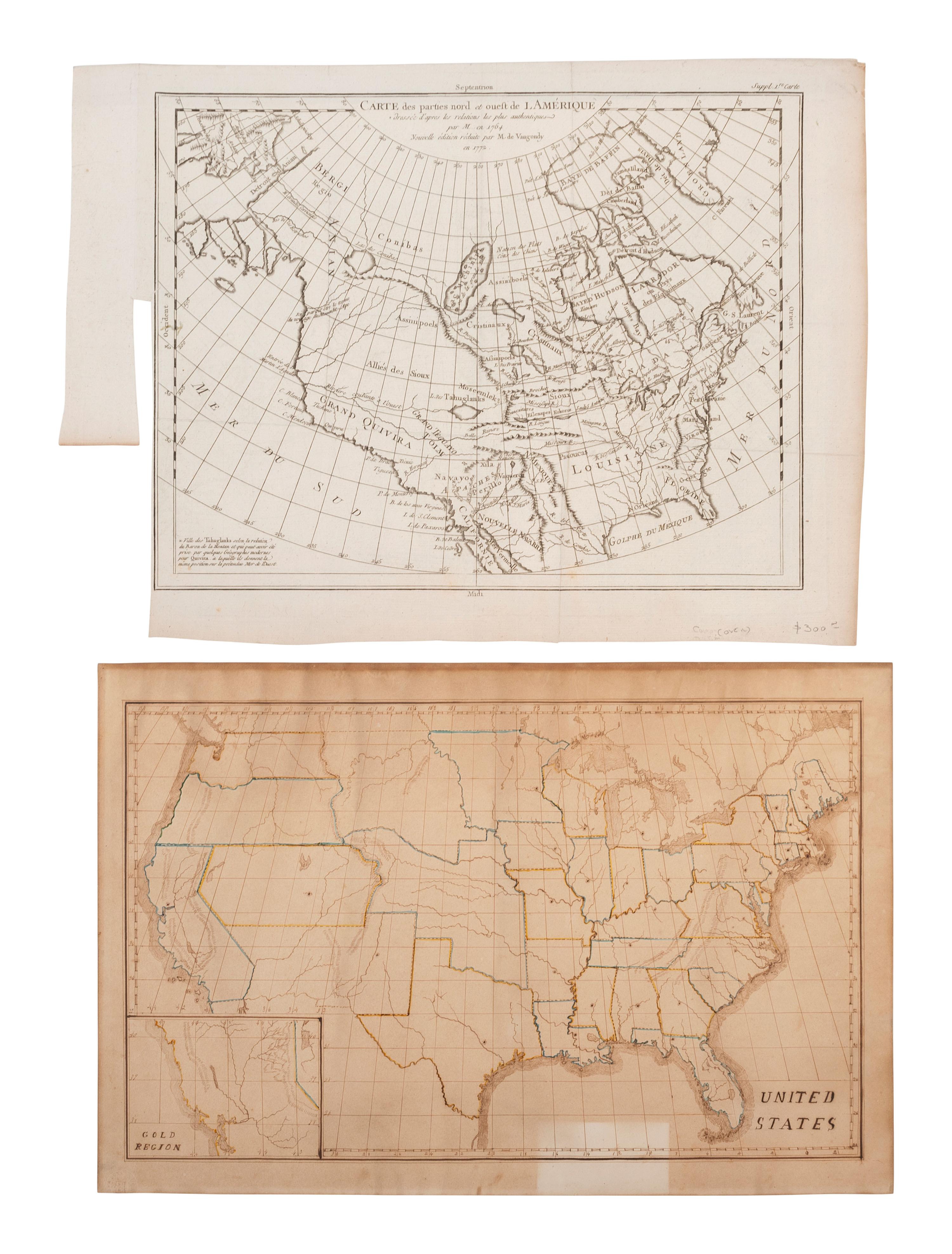 [MAPS]. A group of 8, incl. 5 maps of North America, one of the western hemisphere, & 2 engravings.