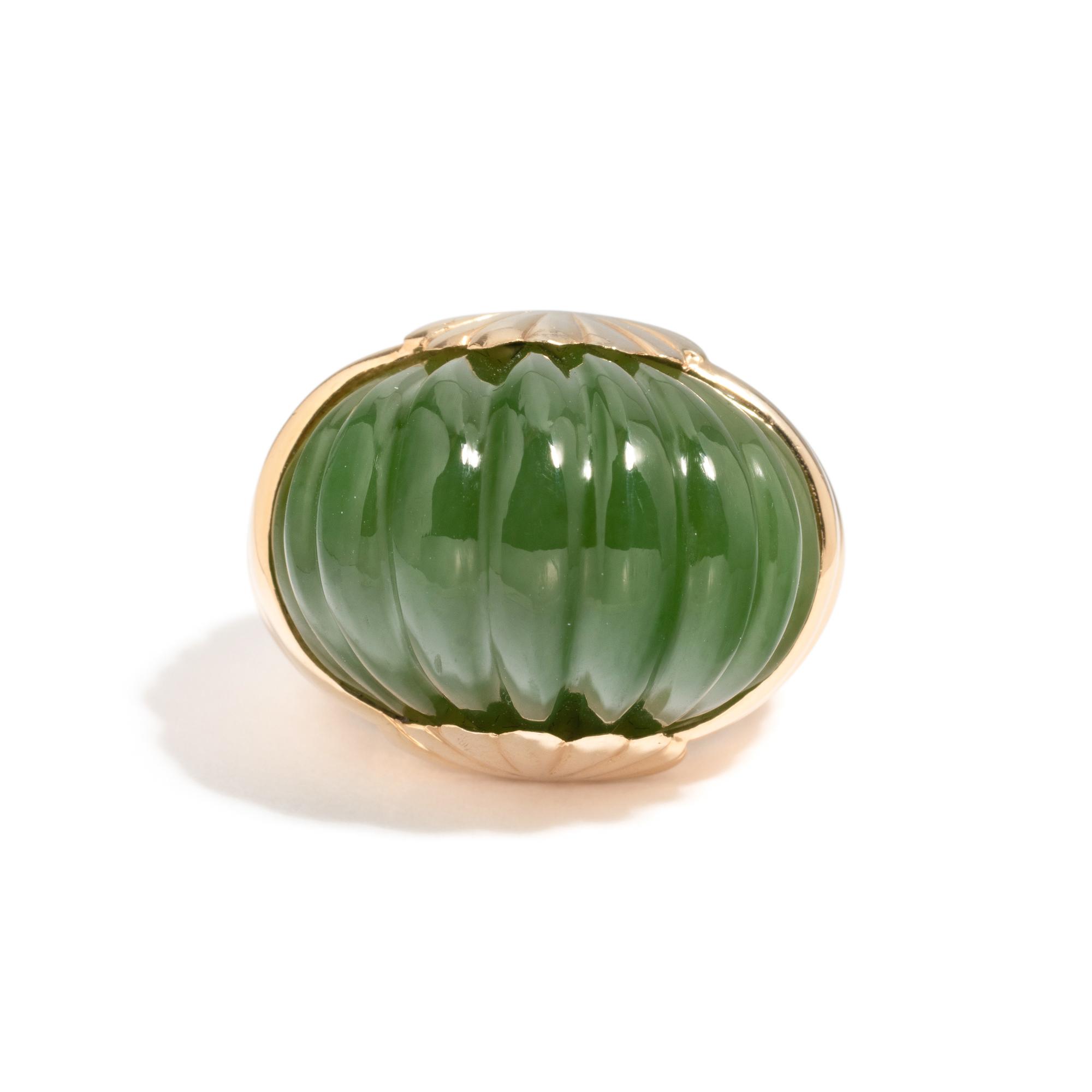 YELLOW GOLD AND CARVED NEPHRITE RING