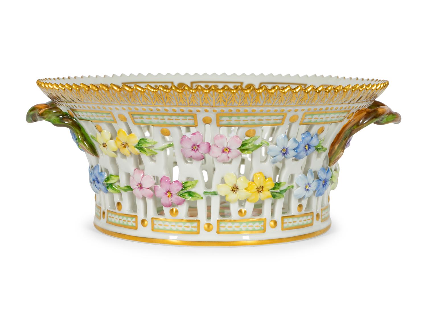 A Royal Copenhagen Flora Danica Reticulated Fruit Basket