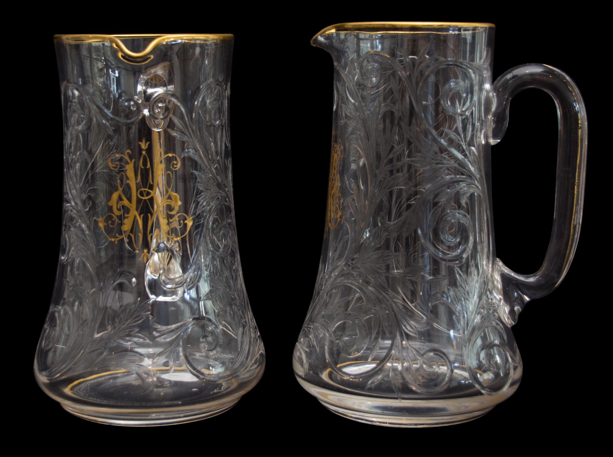 A Pair of Le Rosey Glass Jugs Height 8 inches. — CIRCA 1848