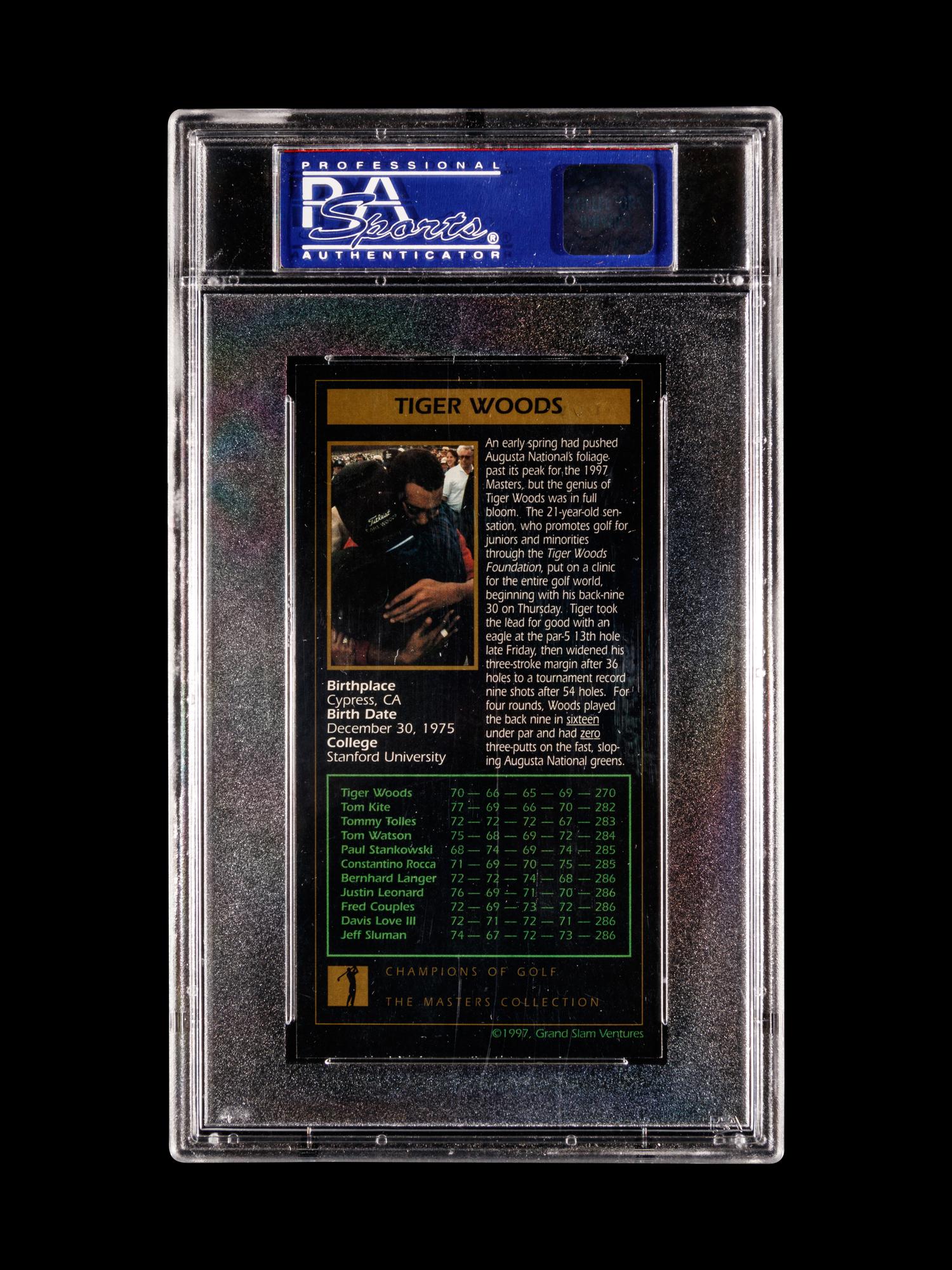 A 1998 Champions Of Golf, The Masters Collection, Tiger Woods Rookie Card GOLD FOIL, PSA 7 NM/MT
