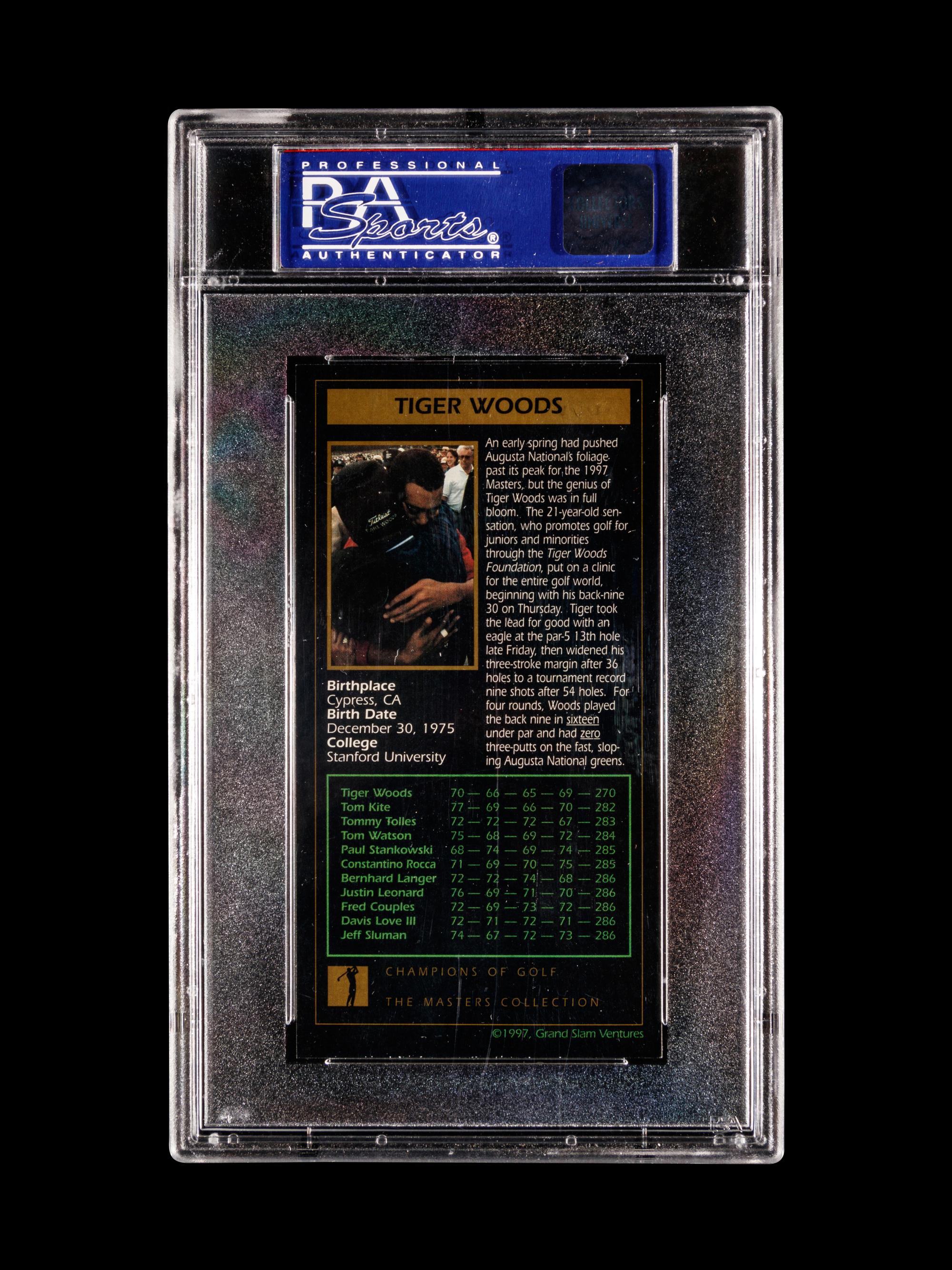 A 1998 Champions Of Golf, The Masters Collection, Tiger Woods Rookie Card GOLD FOIL, PSA 7 NM/MT