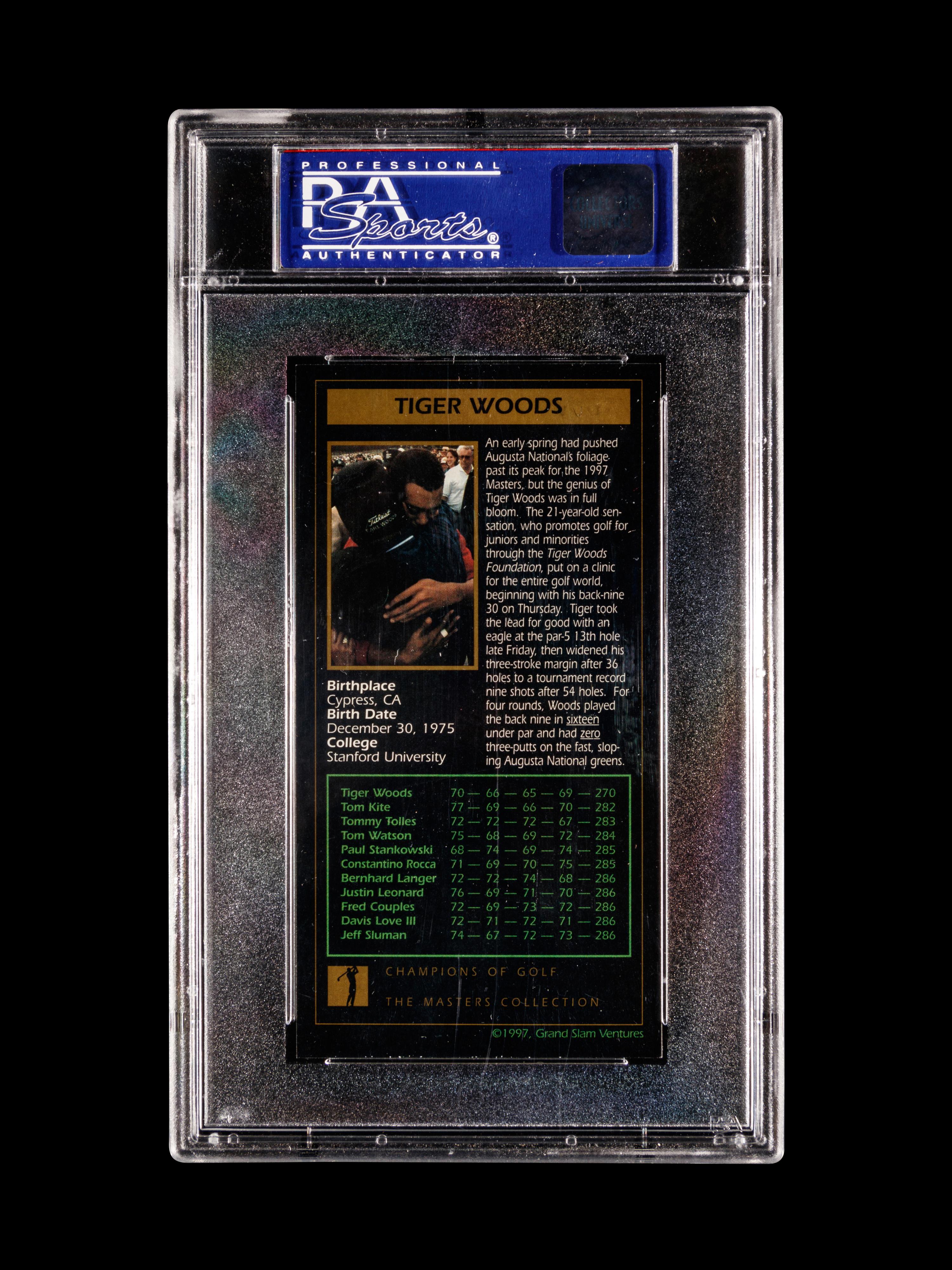 A 1998 Champions Of Golf, The Masters Collection, Tiger Woods Rookie Card GOLD FOIL, PSA 7 NM/MT