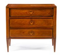 An Italian Marquetry Commode Height 35 3/4 x width 38 3/4 x depth 17 1/4 inches. — LATE 18TH/EARLY 19TH CENTURY