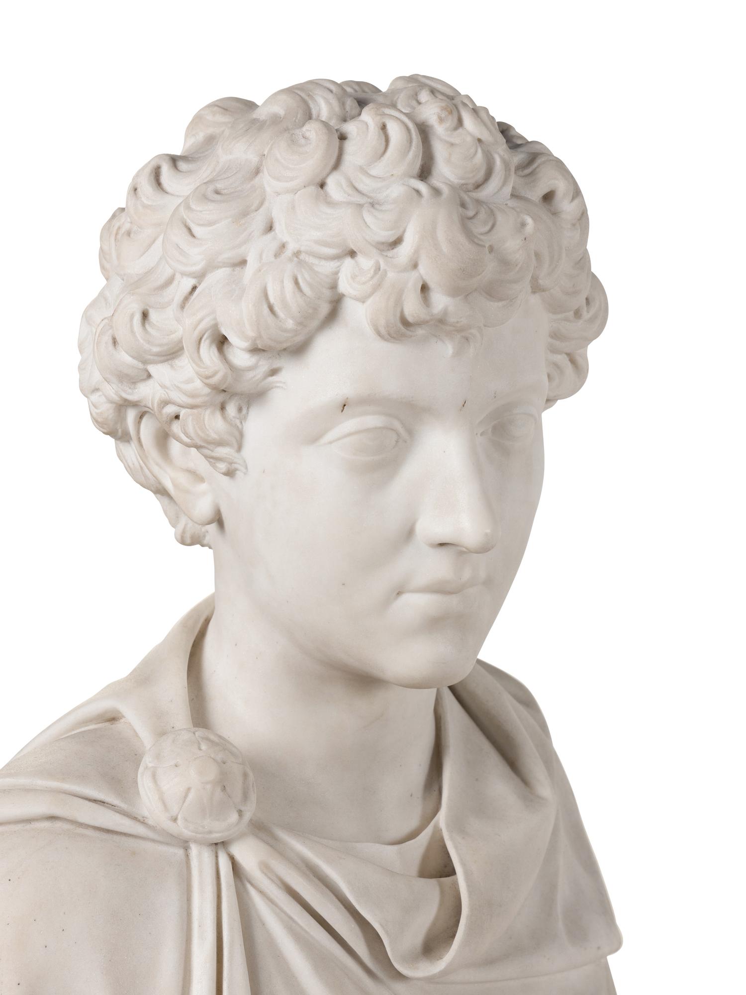 A Continental Carved Marble Bust of Young Marcus Aurelius