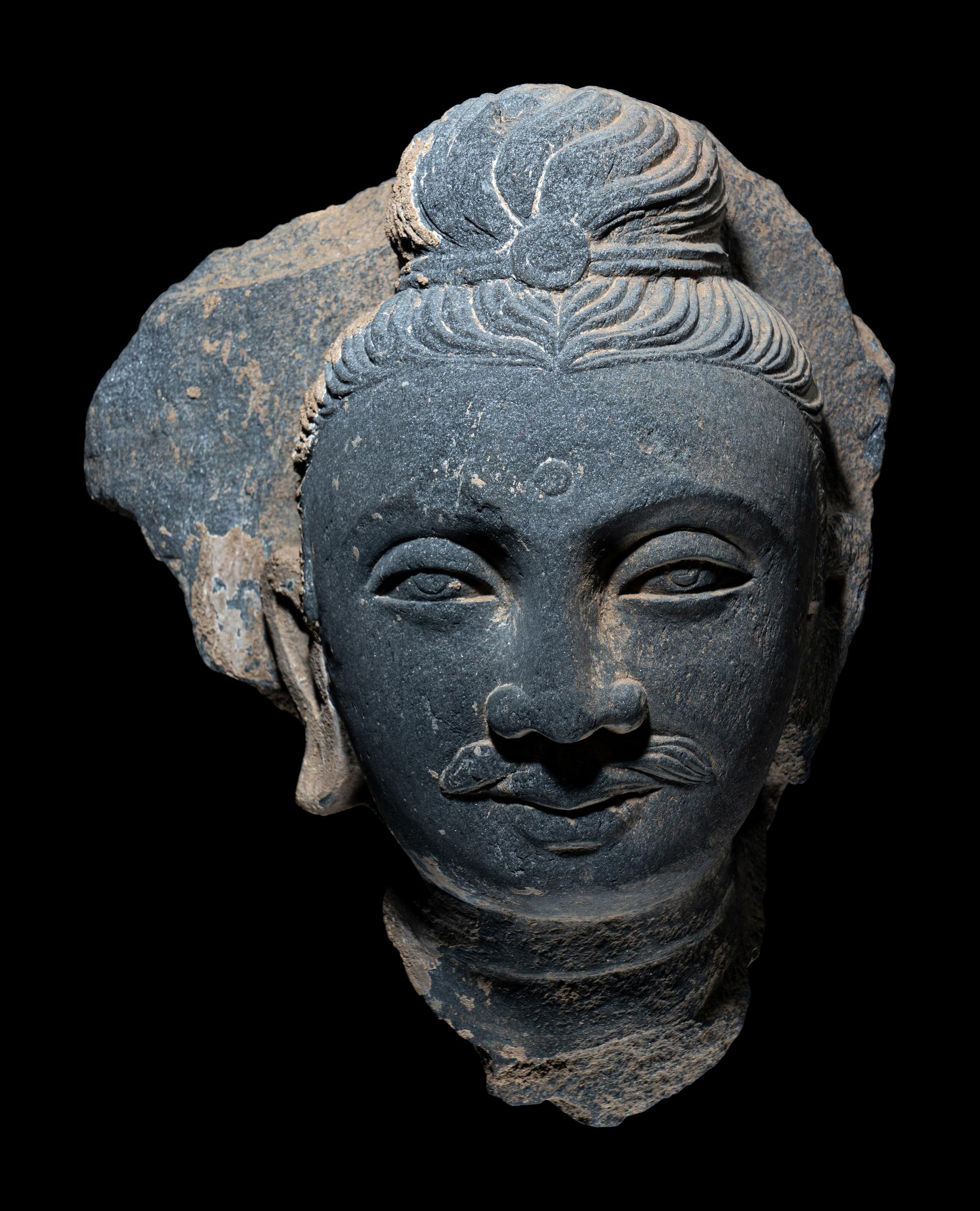 A Gandharan Grey Schist Head of Buddha