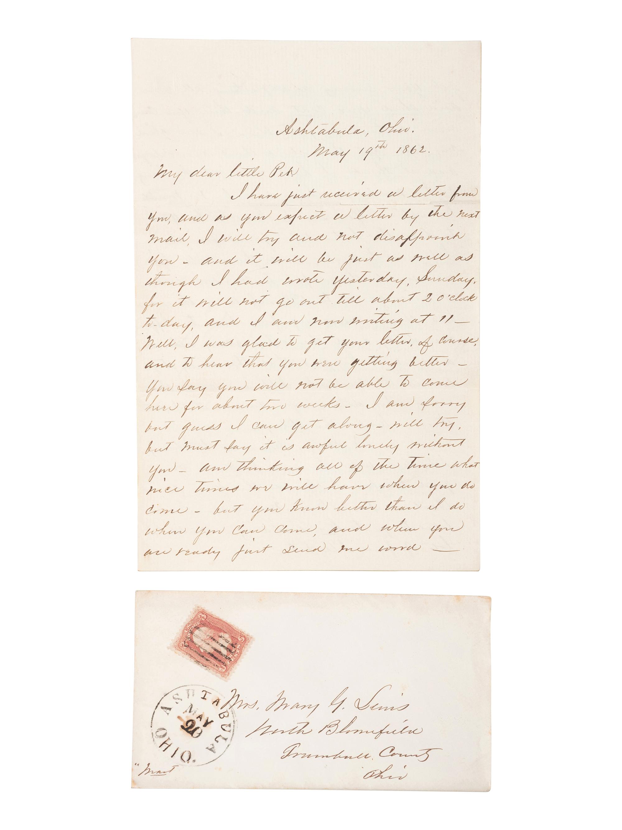 [CIVIL WAR]. A collection of 30 letters associated with West Point Cadet and 2nd Lieutenant Martin Van Buren Lewis, 8th US Infantry, and his wife. 1857 -1863.