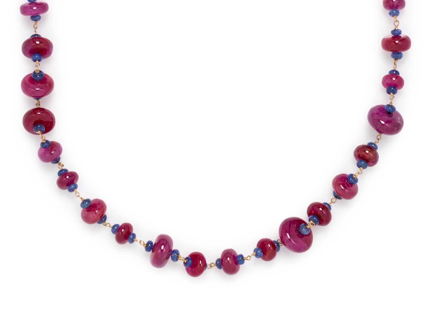 RUBY AND SAPPHIRE BEAD NECKLACE