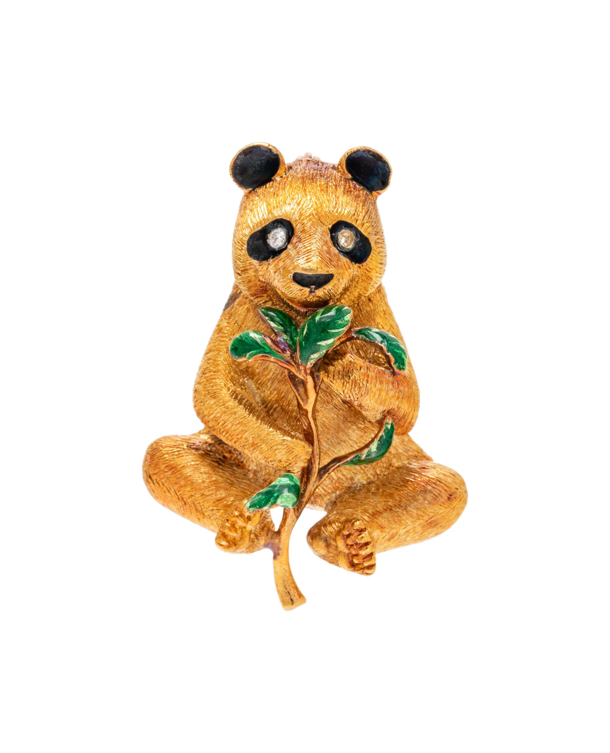 YELLOW GOLD, DIAMOND AND ENAMEL PANDA PENDANT/BROOCH